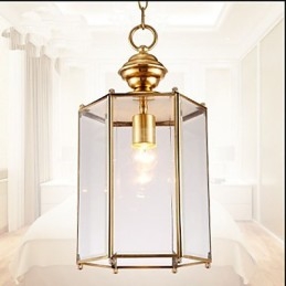 Amerikaanse landelijke kleine hanglamp, geheel van koper, enkel glas