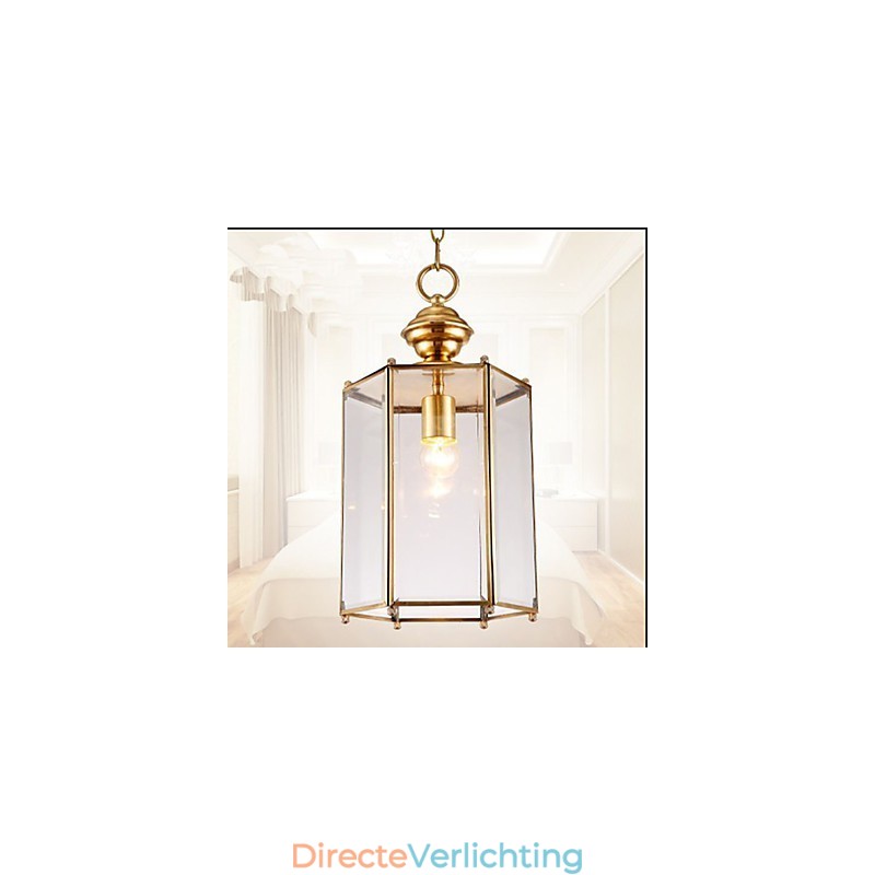 Amerikaanse landelijke kleine hanglamp, geheel van koper, enkel glas