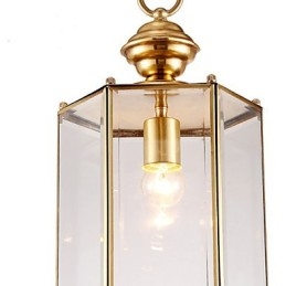 Amerikaanse landelijke kleine hanglamp, geheel van koper, enkel glas