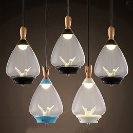 Glazen hanger met enkele kop en kleine vogel