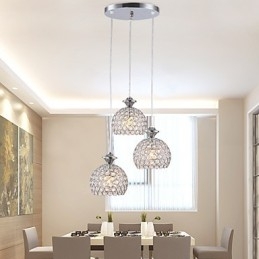 3-koppige moderne, eigentijdse kristallen hanglamp