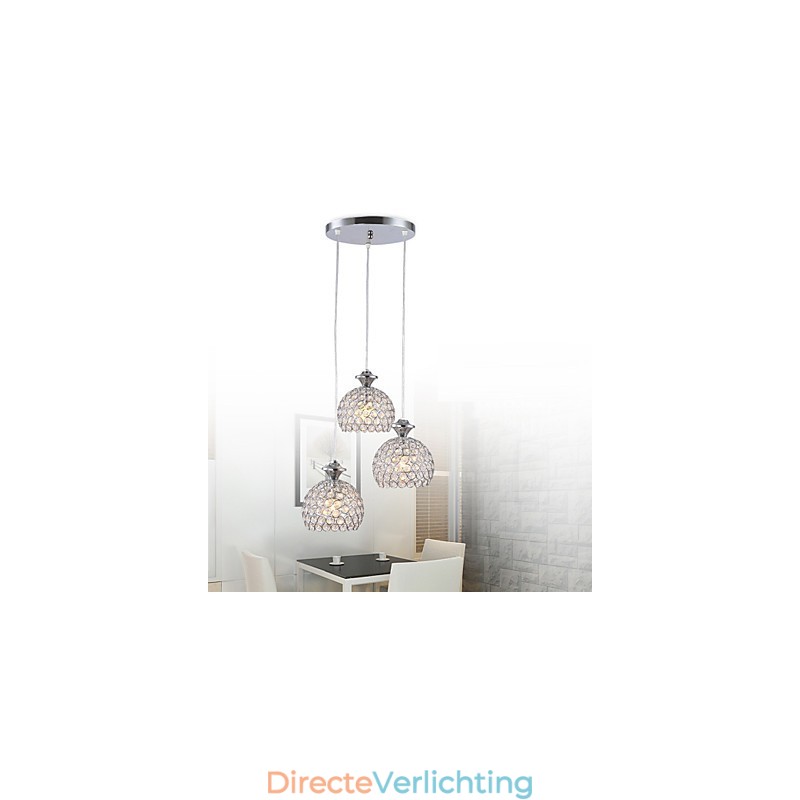 3-koppige moderne, eigentijdse kristallen hanglamp