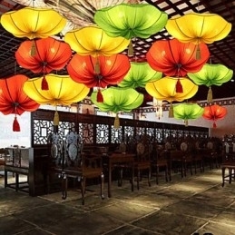 Doekkunst Romantische Imitatie Van Klassieke Hanglamp Zuidoost-Azië Lotus Lantaarn Lamp Licht