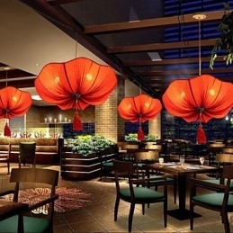 Doekkunst Romantische Imitatie Van Klassieke Hanglamp Zuidoost-Azië Lotus Lantaarn Lamp Licht