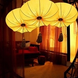 Creatieve ronde grote rode lantaarn lotusblad bruiloft festival doek kunst kroonluchter lamp licht