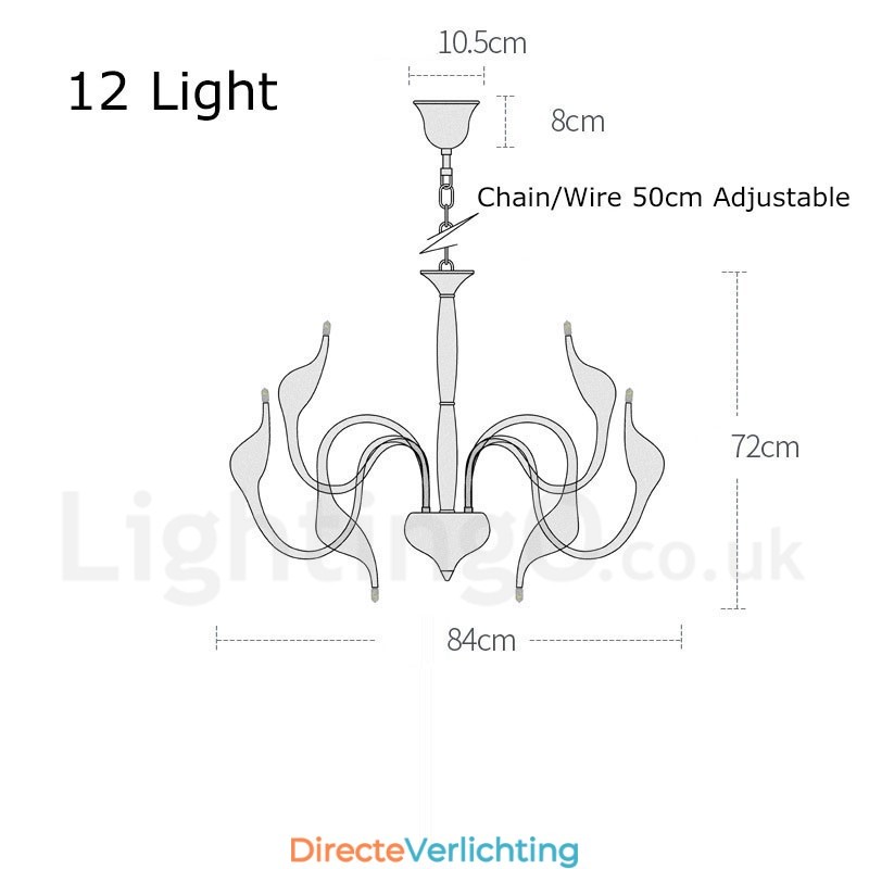 12 Lichts Moderne Zwaan Chroom Metalen Kroonluchter Hanglamp