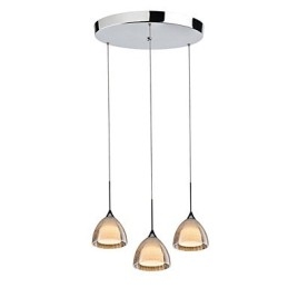 3-lichts hanglamp met twee lagen, gebarsten glas, gepolijst chroom
