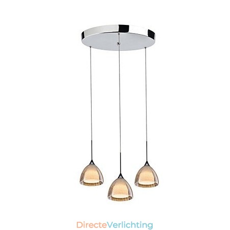 3-lichts hanglamp met twee lagen, gebarsten glas, gepolijst chroom 3-lichts hanglamp met twee lagen, gebarsten glas, gepolijst chroom