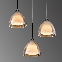 3-lichts hanglamp met twee lagen, gebarsten glas, gepolijst chroom