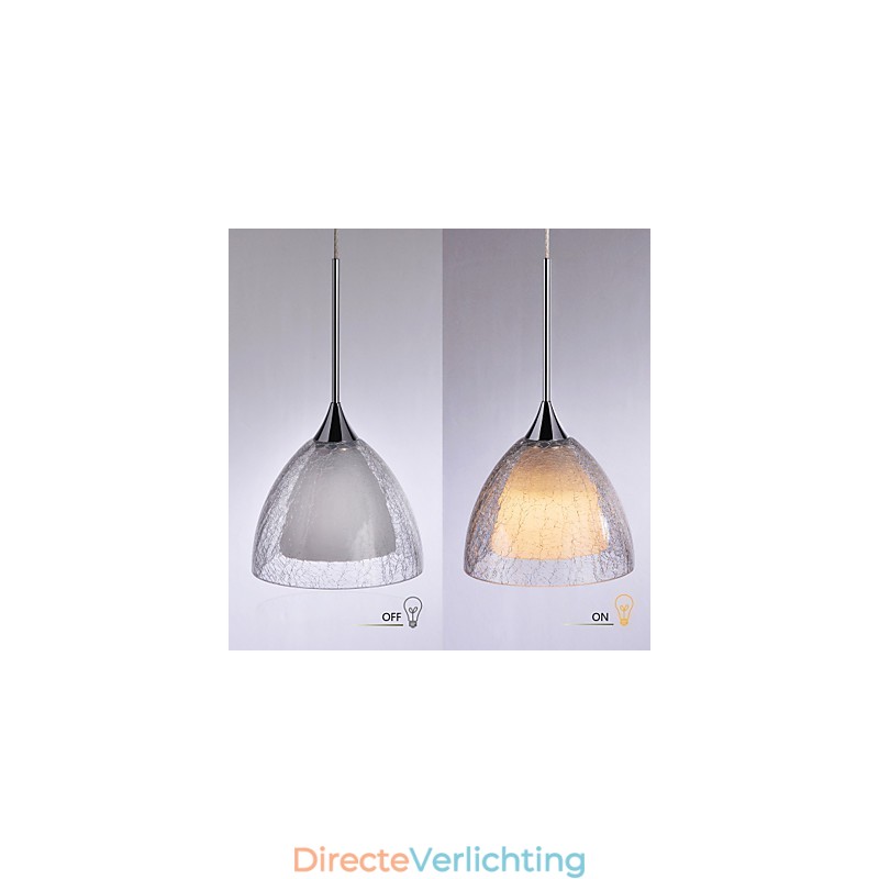 3-lichts hanglamp met twee lagen, gebarsten glas, gepolijst chroom