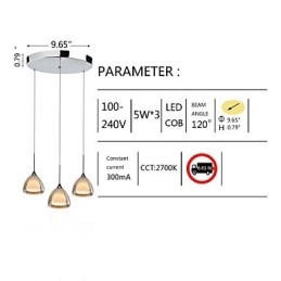 3-lichts hanglamp met twee lagen, gebarsten glas, gepolijst chroom