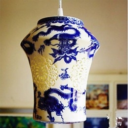 Retro Keramische lamp lamp Trappen Blauwe Enkele Kop Kroonluchter Creatief