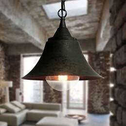 Medium Vintage Matte Zwarte Bellvormige Metalen Hanglamp