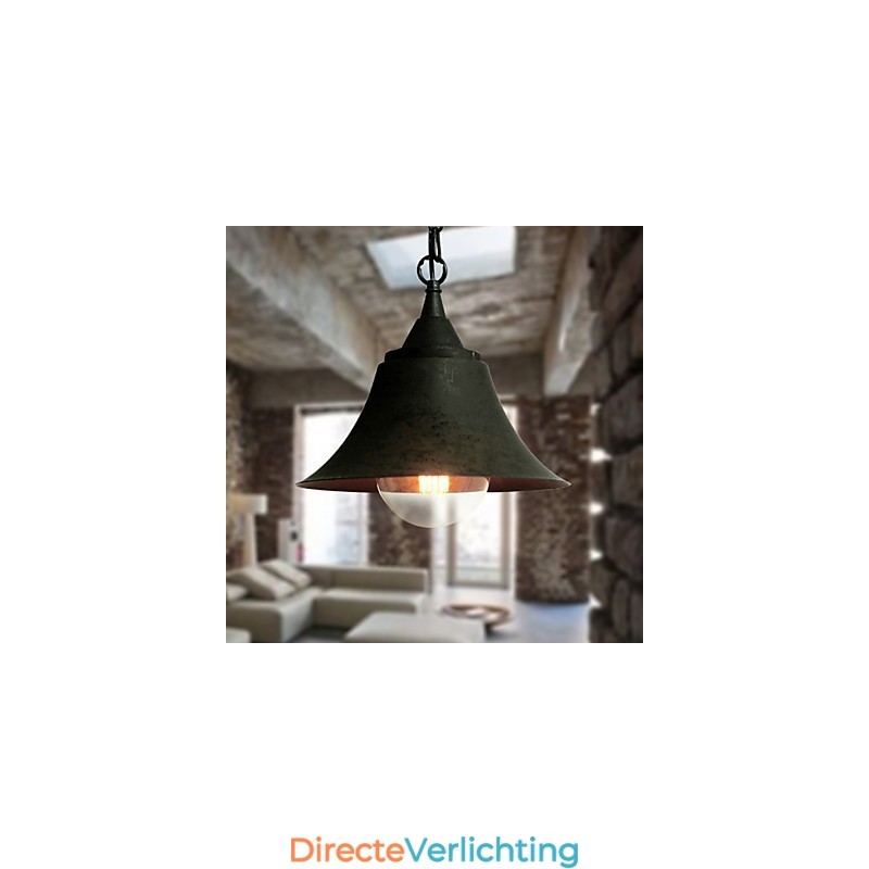 Medium Vintage Matte Zwarte Bellvormige Metalen Hanglamp