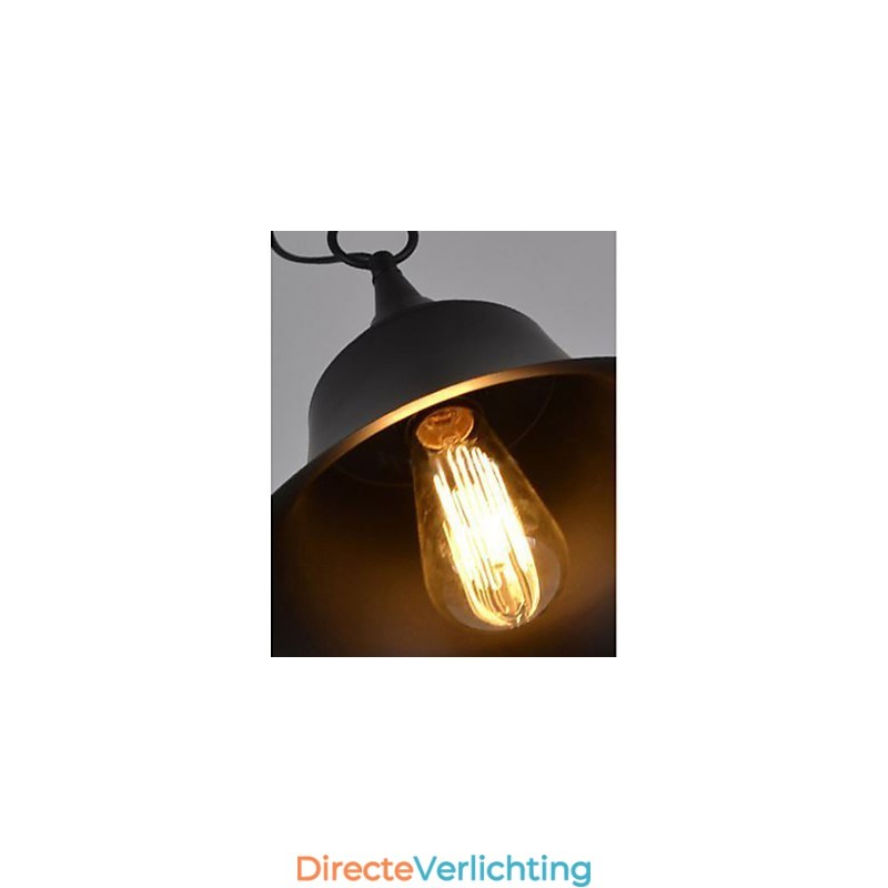 Medium Vintage Matte Zwarte Bellvormige Metalen Hanglamp
