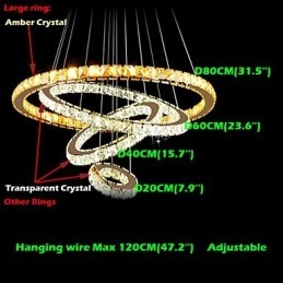 Hanglampen Plafondlamp Kroonluchter Verlichting Rond 4 Ringen Grote Ring Amber Kristal en Ander Helder Kristal
