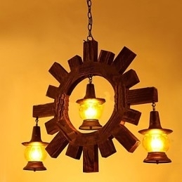 Antieke houten kroonluchter Amerikaanse landelijke woonkamer lamp lamp