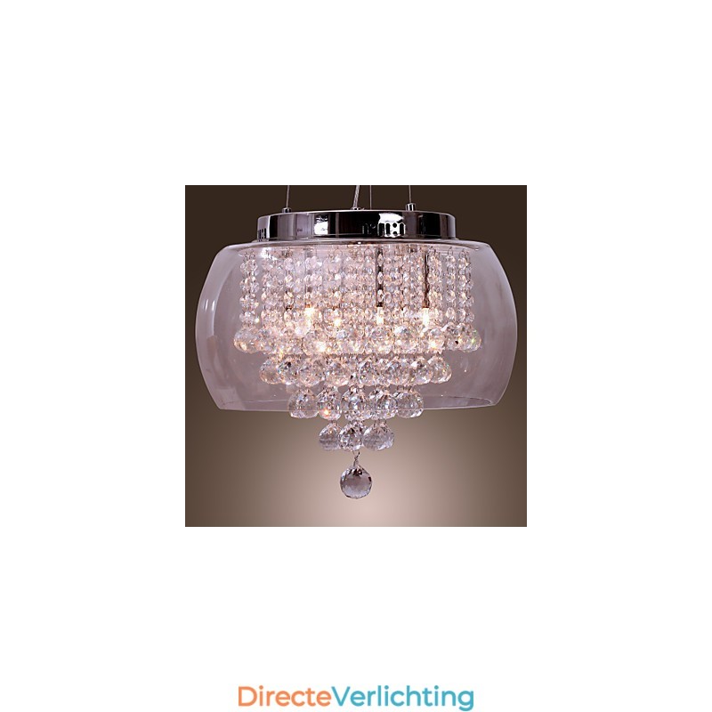 Artistieke 6-lichts kristallen hanglamp met glazen kap