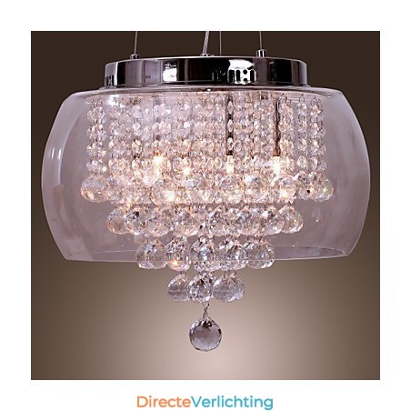 Artistieke 6-lichts kristallen hanglamp met glazen kap Artistieke 6-lichts kristallen hanglamp met glazen kap