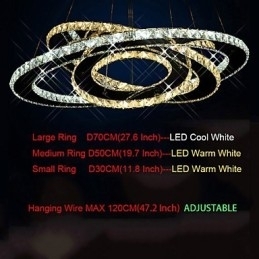 Kristallen hanglamp plafond kroonluchter verlichtingsarmaturen met warm en koel wit 3 ringen