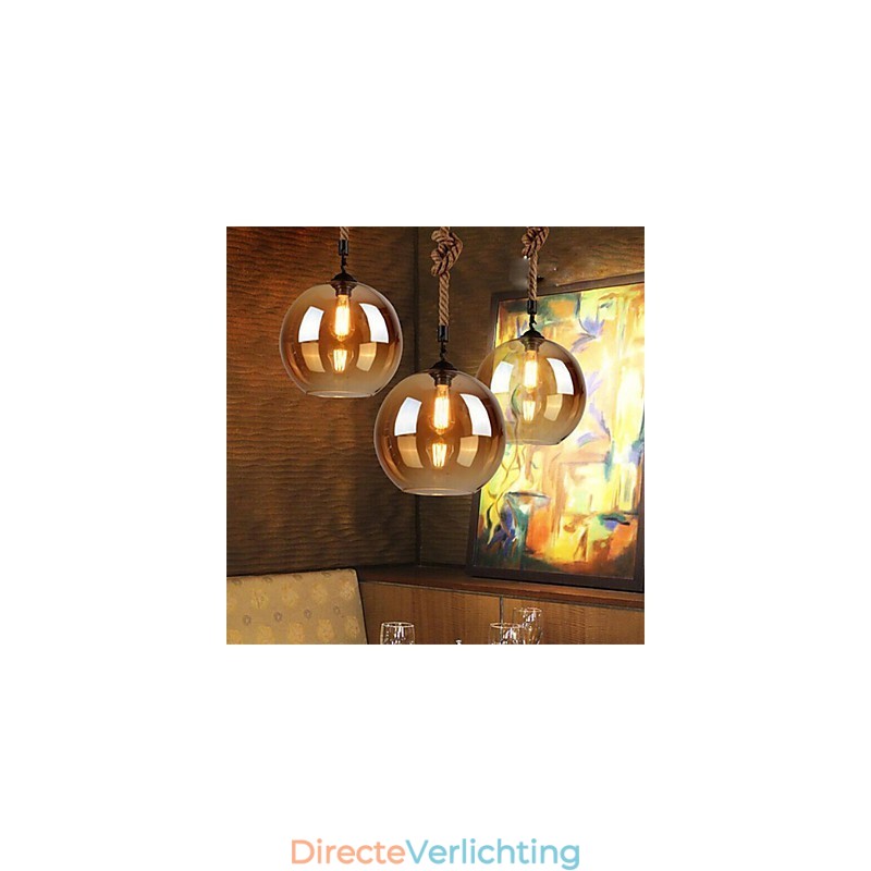 Loft Amerikaanse Rope Retro Verlichtingslampen Glazen Hanglamp