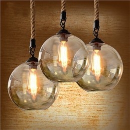 Loft Amerikaanse Rope Retro Verlichtingslampen Glazen Hanglamp