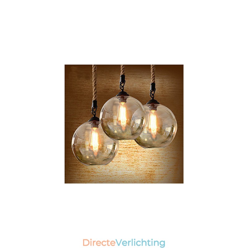 Loft Amerikaanse Rope Retro Verlichtingslampen Glazen Hanglamp
