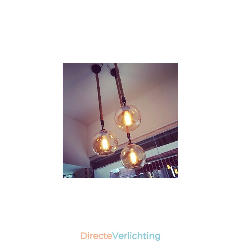 Loft Amerikaanse Rope Retro Verlichtingslampen Glazen Hanglamp