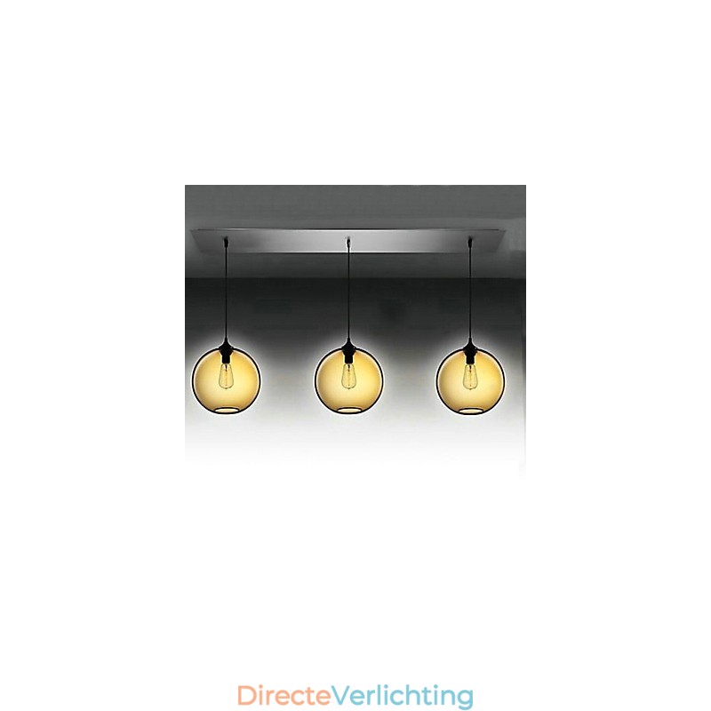 3-lichts moderne glazen hanglamp in transparant bruin bubbeldesign