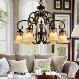 Kroonluchter Hanglamp 6 Lampen Vintage Landelijk Eiland Metaal+Glas
