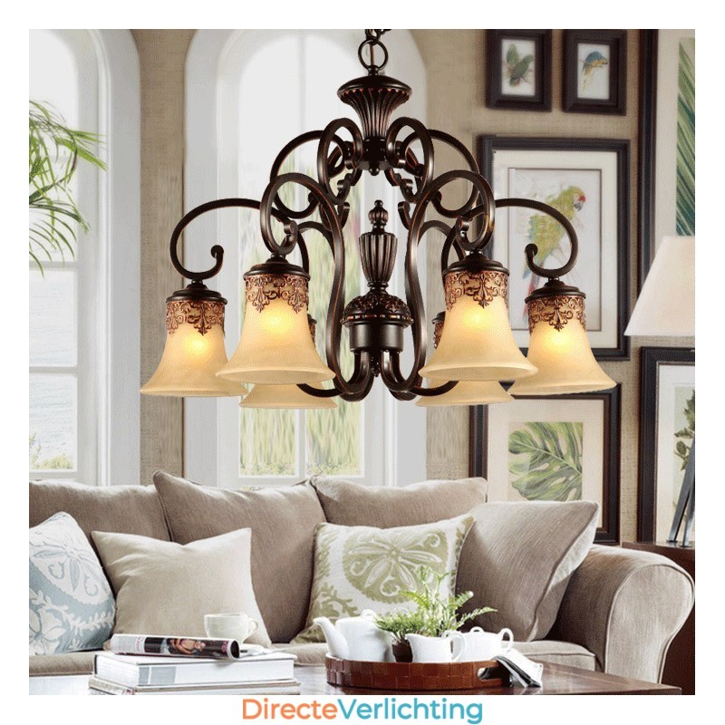 Kroonluchter Hanglamp 6 Lampen Vintage Landelijk Eiland Metaal+Glas