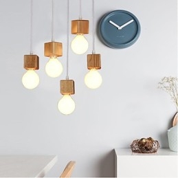Nordic massief houten vierkante lampenhouder zittende hanglamp lamp licht