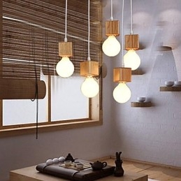 Nordic massief houten vierkante lampenhouder zittende hanglamp lamp licht