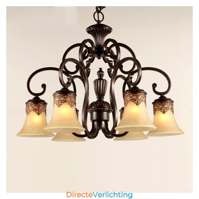 Kroonluchter Hanglamp 6 Lampen Vintage Landelijk Eiland Metaal+Glas