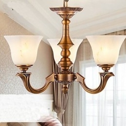 Europese stijl kroonluchter Volledig koperen lamp Marmeren lampen