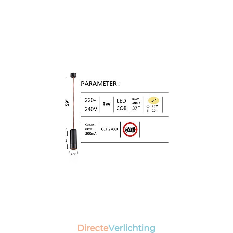 1-lichts mini hanglamp zwart geanodiseerd met aluminium