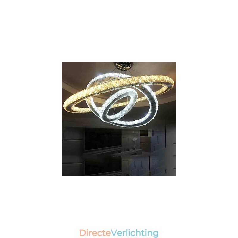 Dimbare ronde hanglamp met K9-kristal, warm en koel wit, met afstandsbediening
