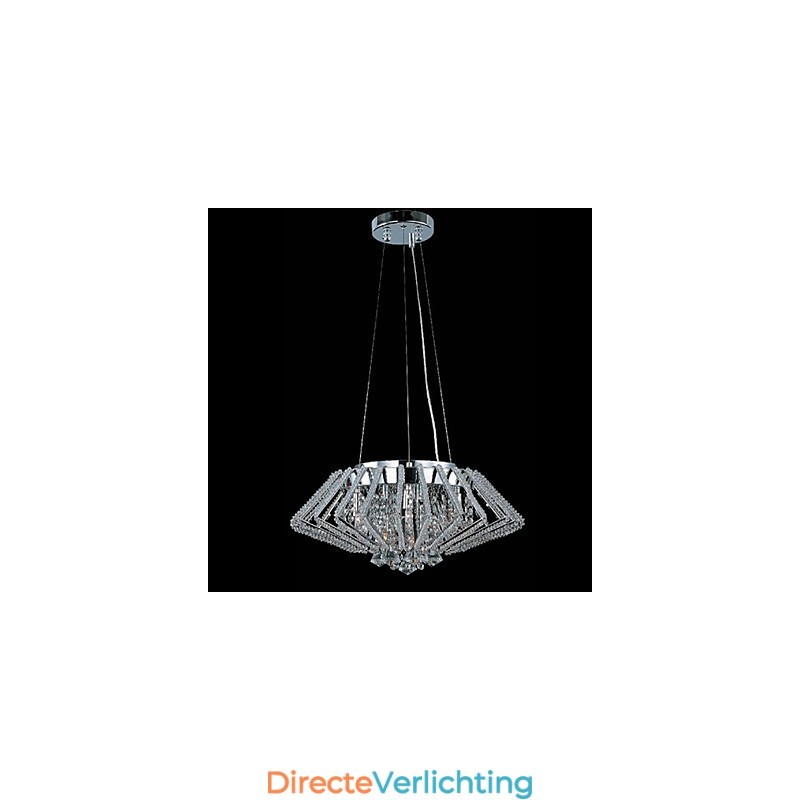 Diamantvormige roestvrijstalen kristallen hanglamp met 9 lampen