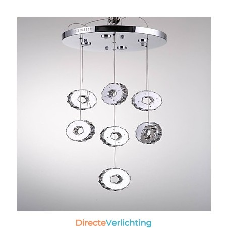 Moderne hoogwaardige zevenringige 7-lichts kroonluchter van roestvrij staal met kristal Moderne hoogwaardige zevenringige 7-lichts kroonluchter van roestvrij staal met kristal