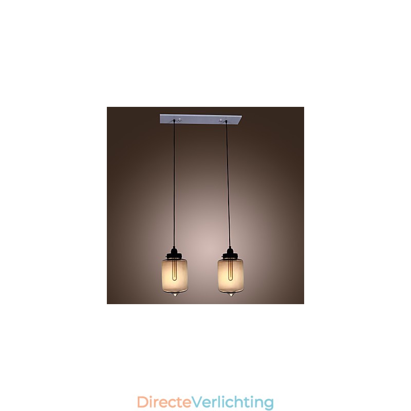 Moderne glazen hanglamp met 2 lampen in transparant flesontwerp