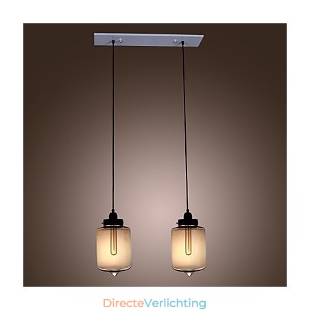 Moderne glazen hanglamp met 2 lampen in transparant flesontwerp Moderne glazen hanglamp met 2 lampen in transparant flesontwerp