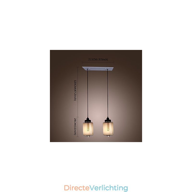 Moderne glazen hanglamp met 2 lampen in transparant flesontwerp