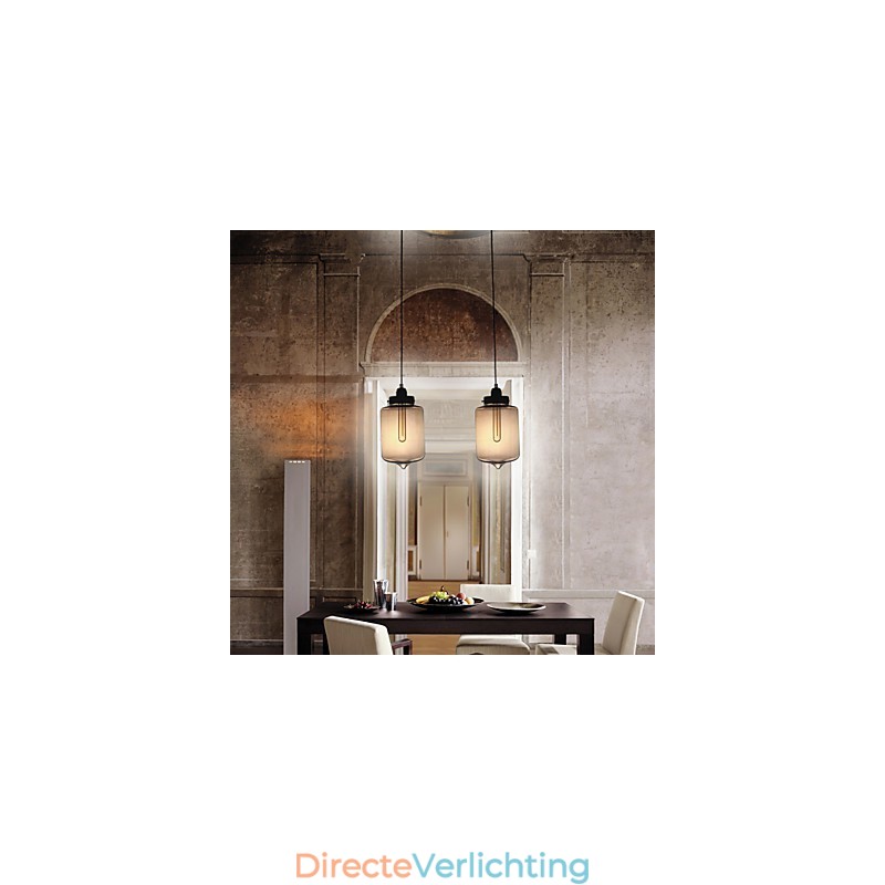 Moderne glazen hanglamp met 2 lampen in transparant flesontwerp