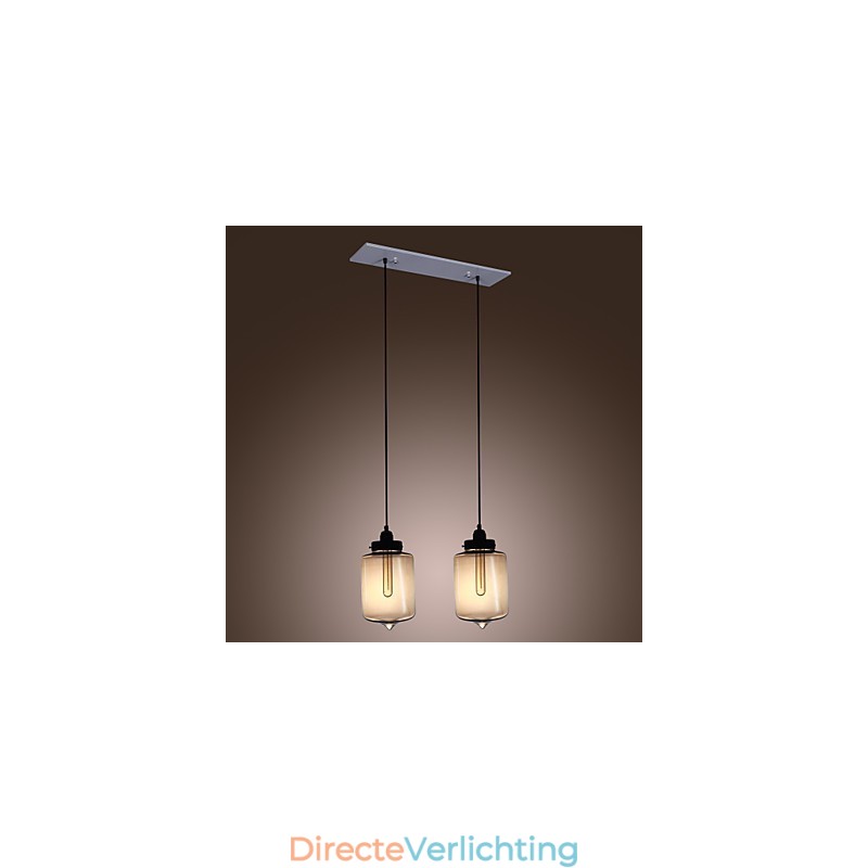 Moderne glazen hanglamp met 2 lampen in transparant flesontwerp