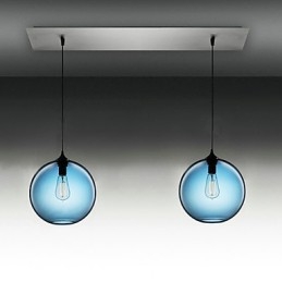2-lichts moderne glazen hanglamp in rond blauw bubbelontwerp