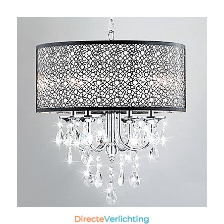 Moderne hanglamp met 4 lampen en kristallen druppels Moderne hanglamp met 4 lampen en kristallen druppels