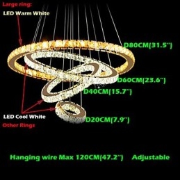 Kristallen hanglamp plafond kroonluchter K9 helder kristal rond 4 ringen grote ring (warm wit) anders (koel wit)