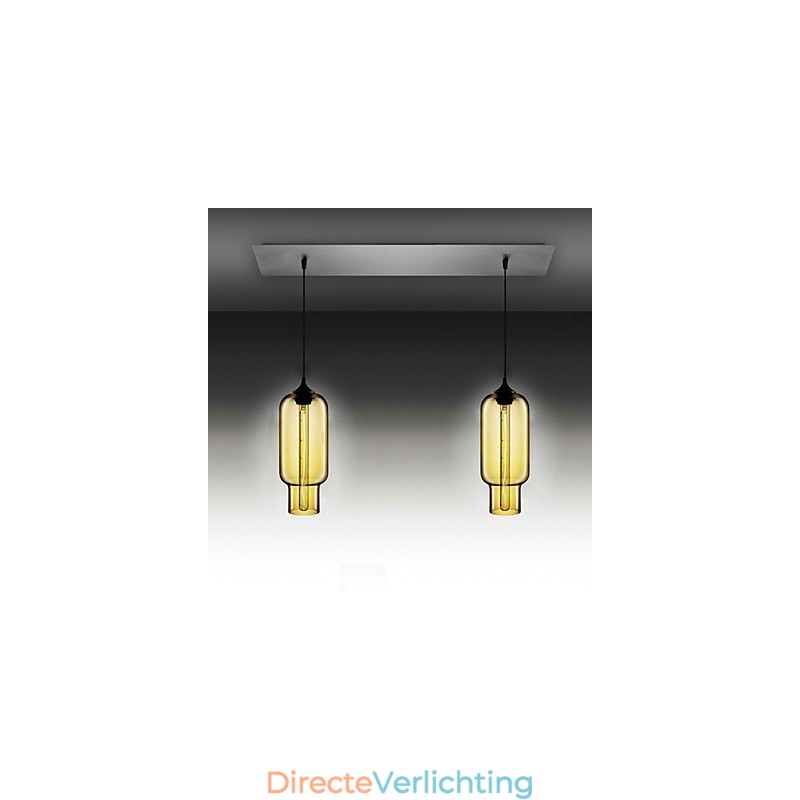 Moderne transparante glazen hanglamp met 2 lampen in bubbelontwerp, gegalvaniseerde afwerking