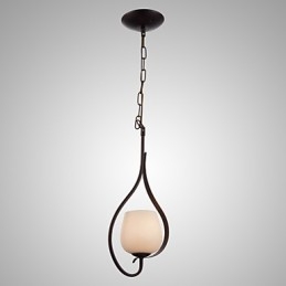 Hanglamp met ijzeren schilderij en glazen kap, klassieke verlichtingslamp met 1 kop