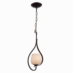 Hanglamp met ijzeren schilderij en glazen kap, klassieke verlichtingslamp met 1 kop
